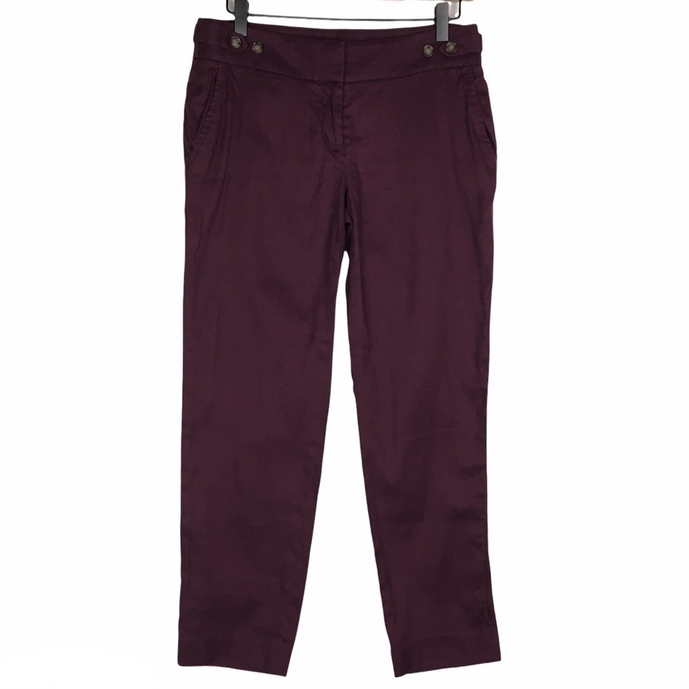 LOFT Linen Pants Marisa Ankle Trousers Burgundy Minimalist Dark Academia Size 2